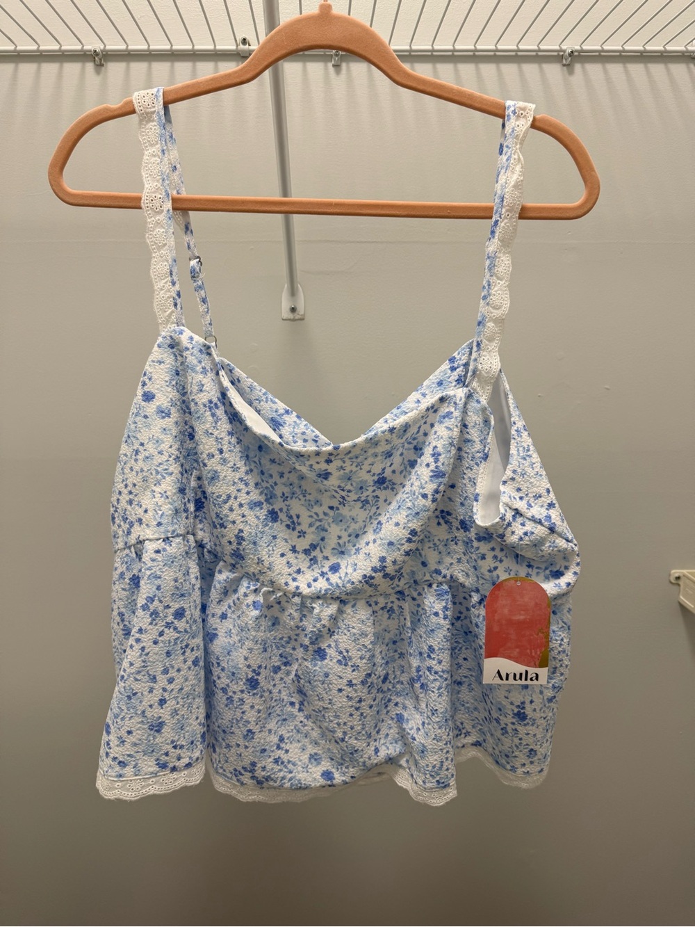 Arula Blue Floral Lace-Trim Women's Top
